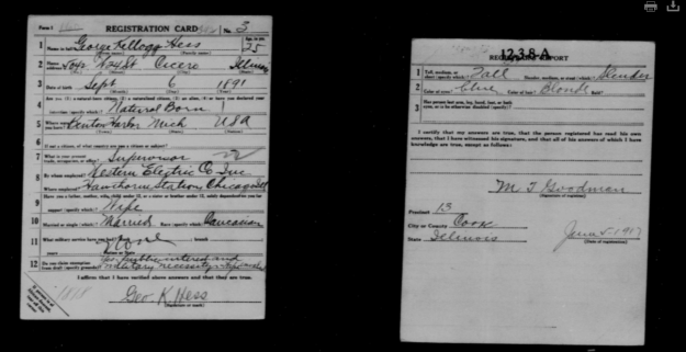 George Kellogg Hess, Sr. 1917 1918 WWI draft registration