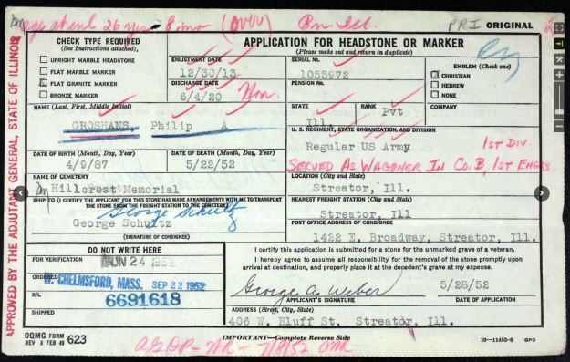 veteran headstone for Philip Groshans