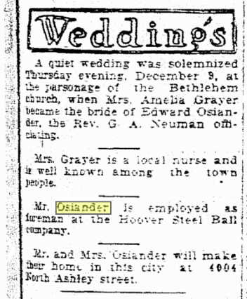 Amelia Grayer weds Osiander