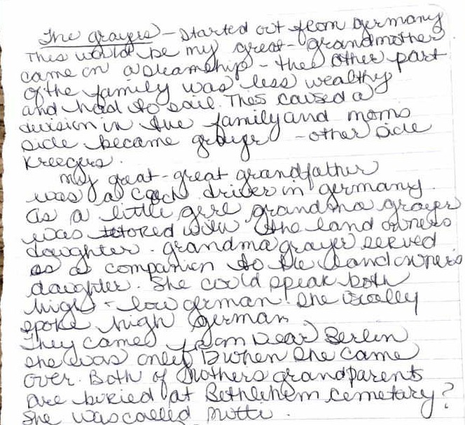 Linda handwritten notes on Grayer name