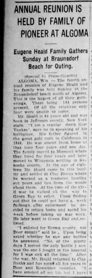 part 1 Eugene Heald reunion 20 August 1928 Green Bay Press