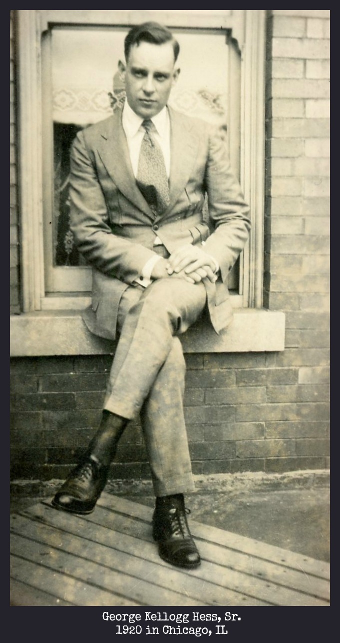 George Kellogg Hess, Sr. sitting on window sill in Chicago, IL