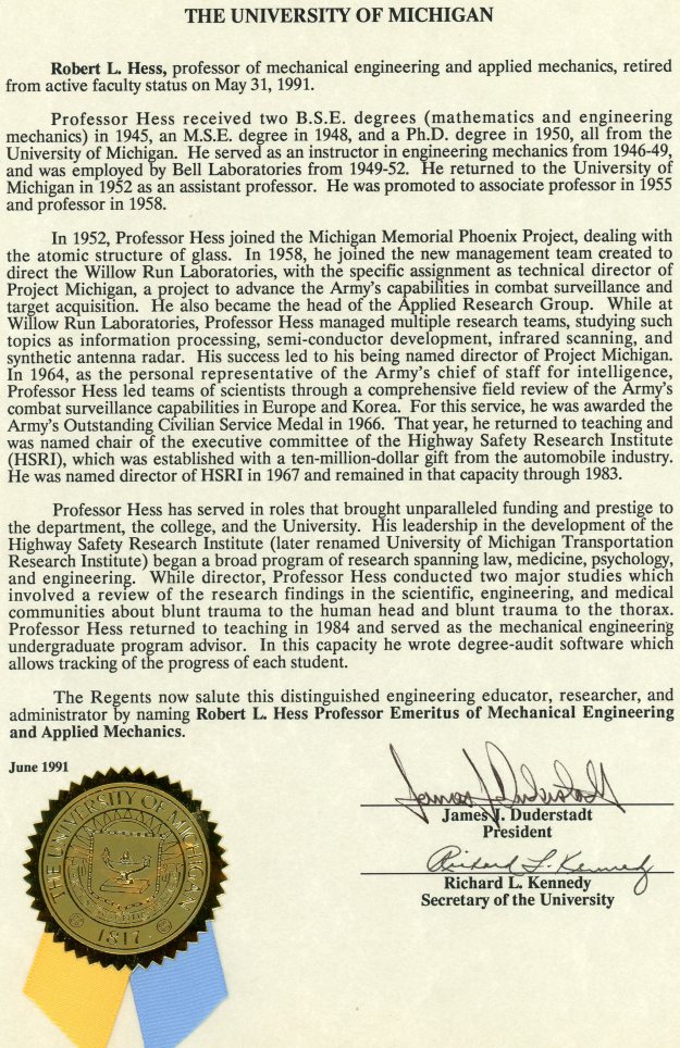 Robert Hess retired from active faculty status