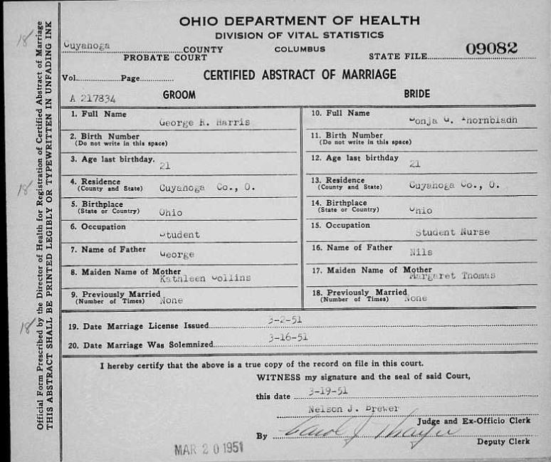 Marriage of Sonja Thornbladh