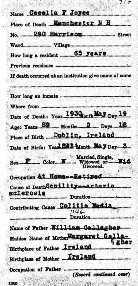 death of Cecelia Joyce