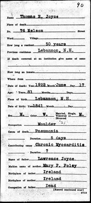 Death of Thomas Joyce