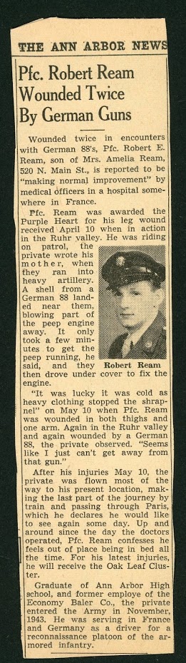 Robert Ream news article wounded twice
