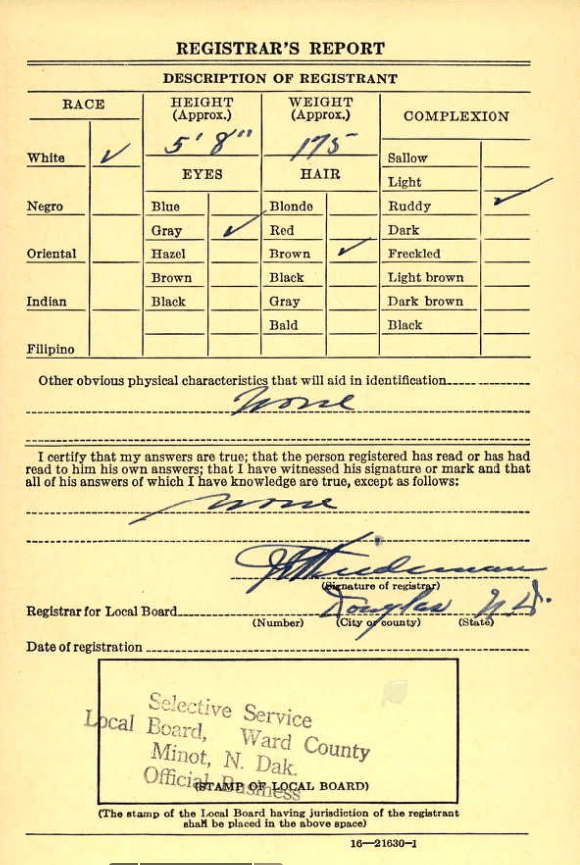 Joseph Mueller draft card back side