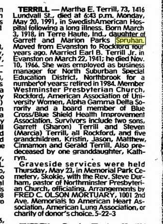 Martha E. Terrill from the Register Star, Rockford Ill, May 24, 1991